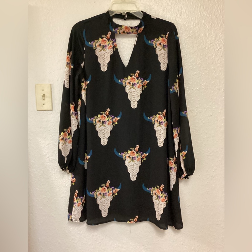 Floral cow skull mini dress